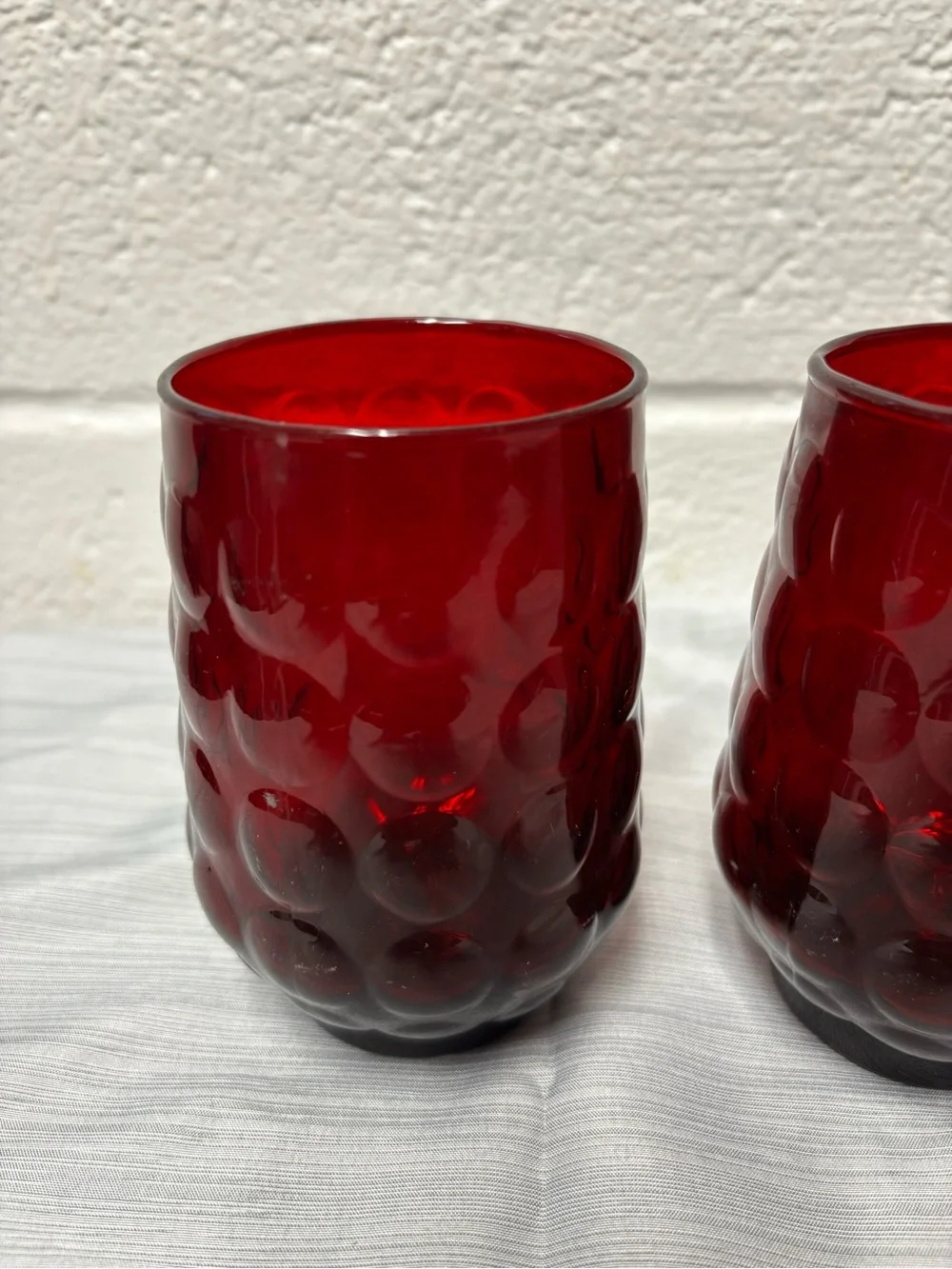 Vintage Ruby Red Bubble Glass Tumblers Set of 2 Mid Century Retro Drinkware